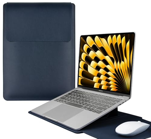 HaruYo 15-16 Pollici Custodia per Computer Portatile con Supporto Funzione Laptop, PU Pelle Portatile Sleeve per MacBook Air/MacBook Pro/Surface Dell Lenovo HP ASUS Acer (15-16 Pollici | Blu)