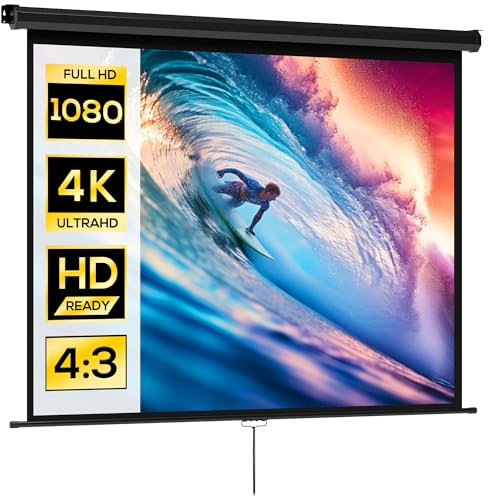 HOMCOM Schermo di proiezione da 84 pollici, schermo videoproiettore, per home theater, 4:3 4K HD, fissaggio a parete o a soffitto, 181 x 8 x 138 cm, nero