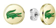 Lacoste Men's ARTHOR Collection Stud Earrings in Stainless Steel with Green Enamel Lacoste Crocodile - Available in Silver or Gold