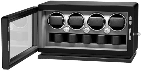 TWIXSTAR Uhrenbeweger, 2-in-1-Uhrenbeweger mit Schlüsselschloss für 3/4/6 Automatikuhren mit 4 Rotationsmodi, Mikrofaserleder, Verstellbarem Uhrenkissen, Leisem Motor und Licht für Damen & Herren