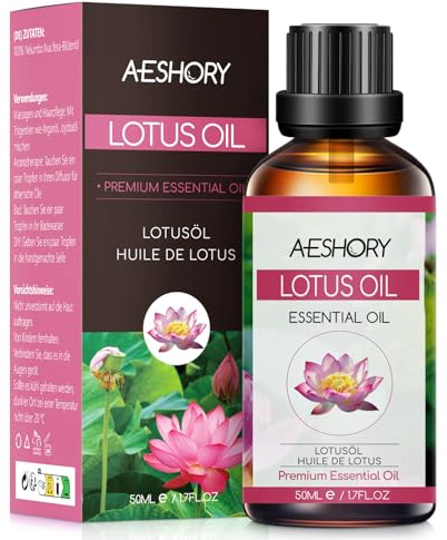 AESHORY Lotus Ätherisches Öl 50ML, Natürliches Ätherisches Lotusöl Aromatherapieöl, Premium Duftöle für Diffuser, Hautpflege, Haarpflege, Entspannung, Massage, Bad