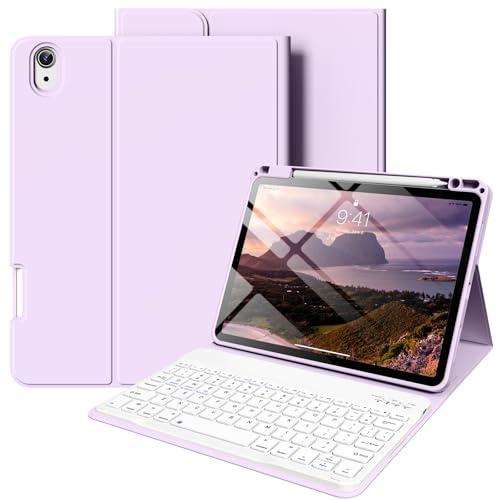 zoyu Keyboard Case for iPad Air 11 Inch (M4/M3/M2) 2026/2025/2024 | For iPad Air 5th/4th Generation 10.9 (2022/2020), Detachable Wireless Keyboard, Smart Cover with Pencil Holder, Light Purple