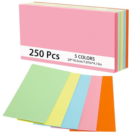 Moderationskarten Set, 250 Karteikarten Blanko, 20 x 10,5 cm, 5 Farben | 150 g/m² Papier Beidseitig Beschreibbar Extra-Stark Lernkarten für Präsentationen,Moderationsset als,Büroorganisation