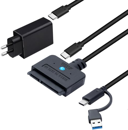 FARBOKO SATA USB Adapter mit 25-W Netzteil, 2-in-1 USB C/USB 3.0 auf SATA Festplatten Adapter für 2,5 3,5 Zoll HDD SSD(1,6 Fuß/50cm Kabel)