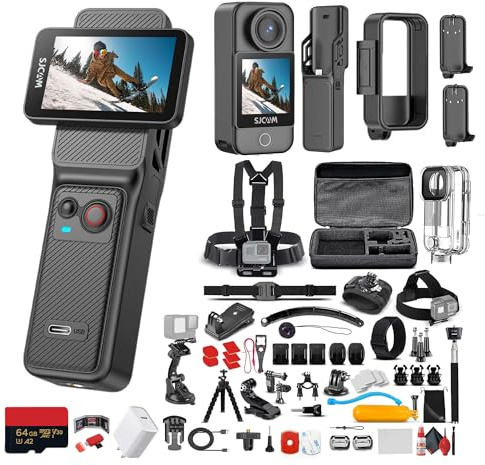SJCAM C400 Vlogging Standard Combo, 64GB Card, 4K Pocket Handheld Action Camera, 7H Power, 6-Axis Stabilisation, Waterproof, 2.29'' Touch Screen Travel Video Camera for Recording, Camcorder