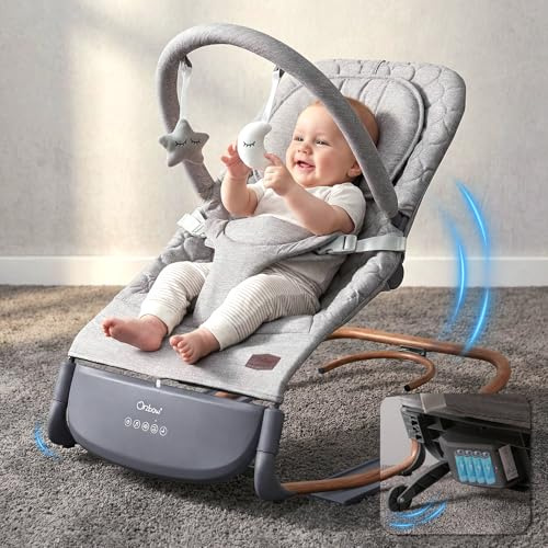 Hamaca Mecedora Bebé Electrica con Sensor de Golpe, Gris Perlado
