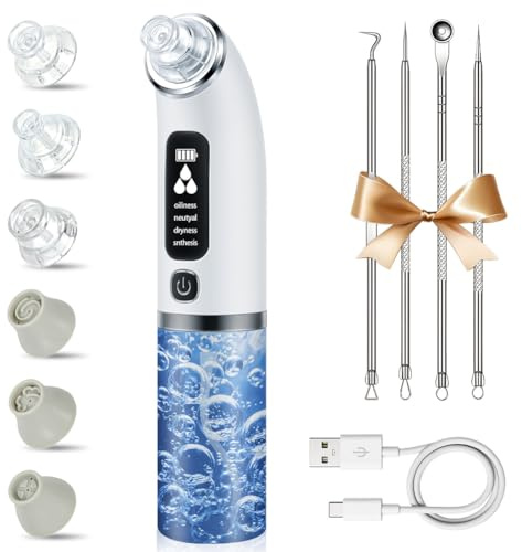 Vicloon Succionador de Puntos Negros, Extractor Limpiador de Poros Limpiador Puntos Negros-3 Modos 6 Boquillas, Recargable para la eliminación de los Blackheads, Botones, Grasa(Con depósito de agua)