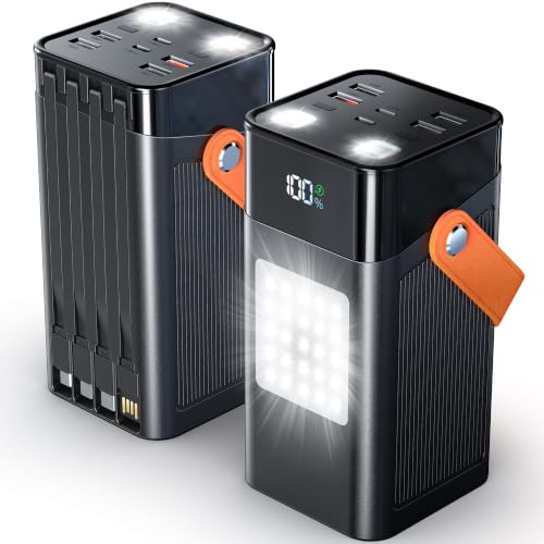 Power Bank 75600mAh, PD 30W USB C Powerbank Ricarica Rapida con 4 Cavo integrato, 6 Port (4 USB & 2 Type-c & Micro), Display Digitale, Caricabatterie Portatile con Smartphones | Power Bank USB C da 3.0 A con 4 cavi integrati, 6 porte (4 USB-A e 2 Type-C), display LED, batterie esterne per cellulare