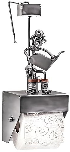 STEEMO Schraubenmännchen Toilettenpapierhalter: Mann Zeitung - Kunsthandwerk, Stahl, grau, Wandmontage, 2 Borhlöcher, 13x13x35 cm