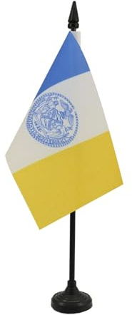 AZ FLAG Tischflagge New York City 15x10 cm Polyester 100D Kunststoffsockel | Für innen Vereinigten Staaten von Amerika Tischflagge genähte Ausführung mit verstärkten Kanten mit Kunststoffstab