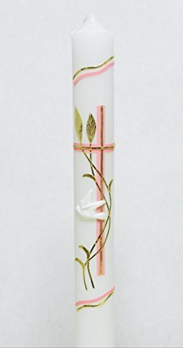 Taufkerze Kommunionkerze KW-JO-C101 Gold/Rosa inkl. Tropfschutz und Beschriftung