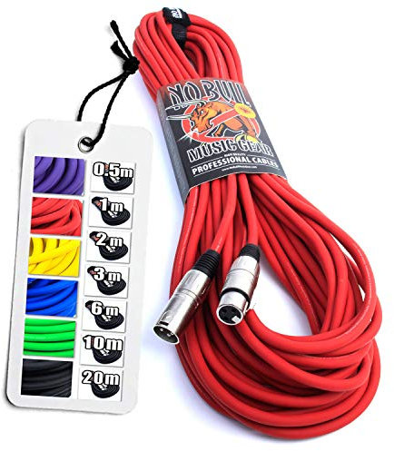 No Bull Nordell Music Gear' Premium XLR Cable (Red, 20m): Achieve a Clearer Audio Signal with a Balanced Male to Female Microphone Lead, plus Cable Tie