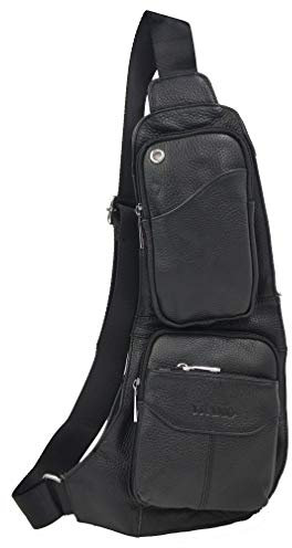 Xieben Leder Sling Brusttasche Crossbody Pack für Herren Damen Reisen Outdoor Motorrad Fahrrad Schulter Messenger Pack Rucksack Daypack Schwarz