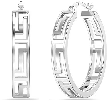 LeCalla 925 Sterling Silber Griechischer Schlüssel Creolen | Runde Klick-Top Leichtgewicht Griechischer Schlüssel Wand Ohrring Creolen für Frauen - 20MM