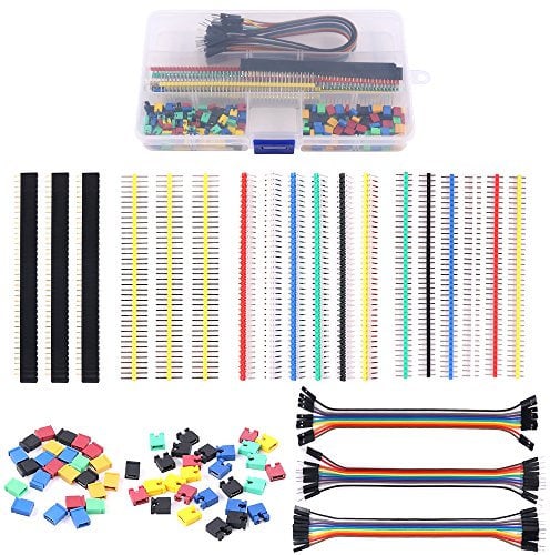 Glarks 248Pcs 40 Pin Breakaway Pin Headers and 2.54mm Circuit Board Jumper Caps with Breadboard Jumper Wire Ribbon Cables Connectors Assortment Set for Electronic Technology Arduino DIY