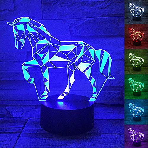 KINGCOO 3D Visuell Stimmungslampe Tischlampe,7 Farben 3D Effekt Touch Nachtlicht Schreibtischlampe Dekoratives Licht für Kinder Weihnachts Geburtstag(Pferd)
