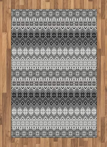 ABAKUHAUS nordisch Teppich, Klassischer Skandinavier, Deko-Teppich Digitaldruck, Färben mit langfristigen Halt, 120 x 180 cm, Weiß Schwarz Grau