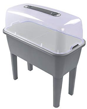 Ondis24 Respana Jardinière surélevée pour balcon, bac à plantes avec serre, volume 52 l, réservoir d'eau, pieds amovibles, gris pierre