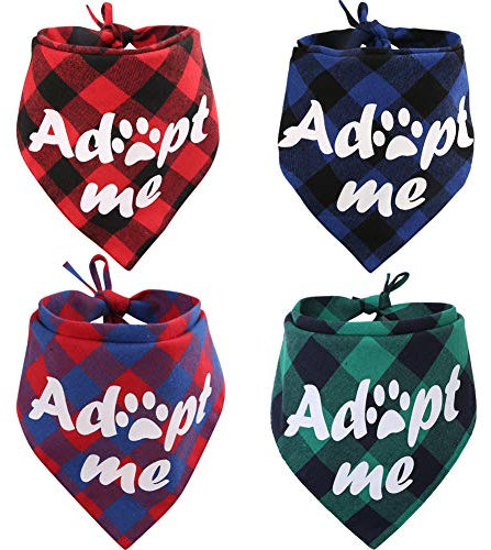 Adopt Me Hundehalstuch, bedruckt, kariert, wendbar, dreieckig, Schal-Zubehör für Hunde und Katzen, 4 Stück