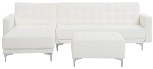 Beliani 4-Sitzer Schlafsofa Kunstleder weiß rechtsseitig mit Ottomane Aberdeen