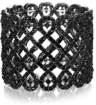 EVER FAITH Damen Armband österreichischer Kristall Art Deco Love Knot breites Braut-Stretcharmband Armreif Armkette Schwarz