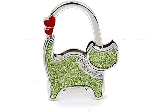 Ladie's Folding Bag Handbag Table Hook Hanger Holder Heart Cat Green -