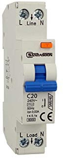 Interruttore Magnetotermico Differenziale, RCBO 1P+N C20 20A, Tipo AC Curva C 30mA 6000A, Salvavita Slim Da 1 Modulo DIN, 2 Poli 220V
