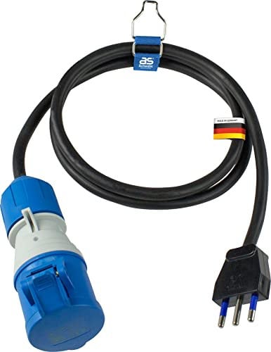 as - Schwabe CEE-Adapterleitung Italien 1,5 m - Camping Adapter Italien - Verlängerung Typ L - CEE-Kupplung mit Klappdeckel + powerlight Spannungsanzeige 230V, 16A, 3-polig, IP44, 360486
