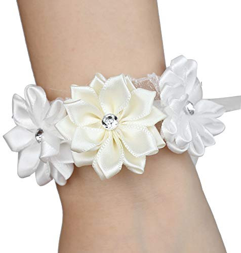 6 Stück Handgelenk Blume, Schöne Braut Brautjungfern Künstliche Blumen Handgelenk Armband, Dekoration Zubehör für Hochzeit Braut Brautjungfer Gäste Damen Party (Milchig Weiß)