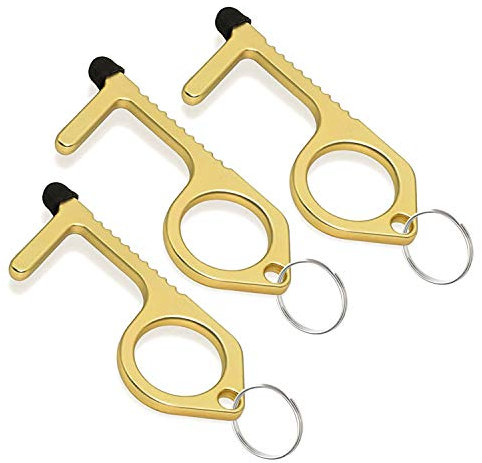 Türöffner-Schlüsselanhänger (3er-Pack) Berührungsloser Schlüssel zum Öffnen von Griffen - Hakenknopfdrücker, Stift & Schlüsselring - praktisches Hilfsmittel für Sicherheit und Hygiene - von Mobi Lock