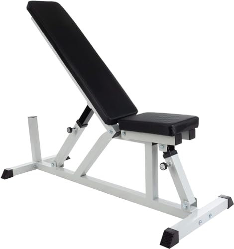 ScSPORTS® Hantelbank - Verstellbar, 7-fach Rückenlehne/4-fach Sitz, Stabil, bis 200 kg, Dickes Polster, Gummifüße - Schrägbank, Trainingsbank, Bauchtrainer, Fitness, Gym (Modell 1, Schwarz-Struktur)