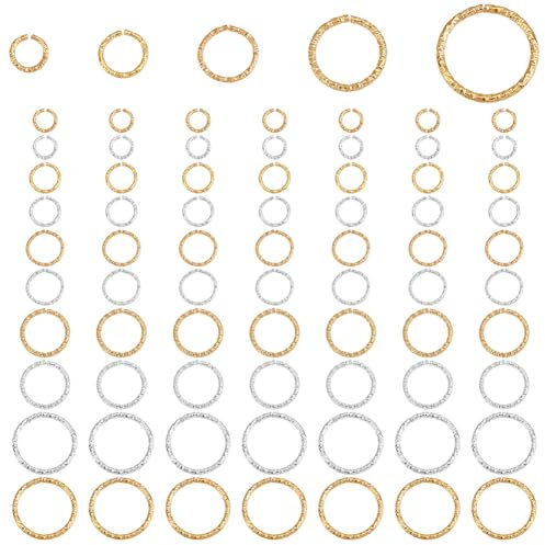 PandaHall 760 Stk. 5 Größen 8 10 12 15 20mm Offene Biegeringe, Eisen O Ringe Verbinder Schmuck Fundstücke Für Ohrring Armband Halskette Anhänger Schmuck DIY Craft Making, Gold Und Silber