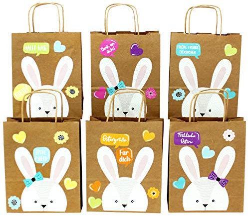 Papierdrachen XXL Geschenktüten für Kinder zu Ostern - Osterdeko - Kreatives Osternest mit 6 Papiertüten und süßem Hasengesicht - Set Nummer 1