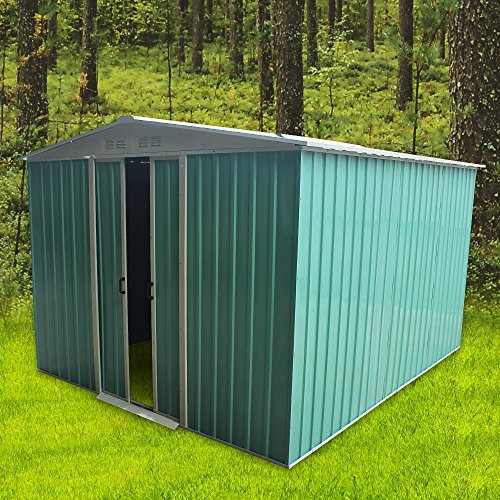 Metal Garden Storage Shed Metal Flat Roof Shed Door at 8FT side (8x10')