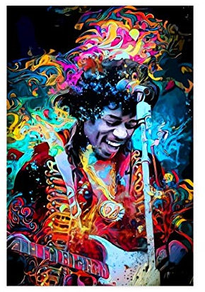 Style1 Leinwand-Poster, Motiv: Gitarristen, Jimi Hendrix, Wandkunst, Deko, Gemälde, für Wohnzimmer, Schlafzimmer, Dekoration, 30 x 45 cm