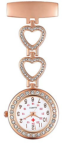 Avaner Krankenschwesteruhr Pflegeruhr Herz Blumen Design FOB Analog Quarzwerk Pulsuhr Ansteckuhr Unisex Silver Schwesternuhren mit Pin/Clip Set Ausziehbar Arzt Doktor Medical Taschenuhr