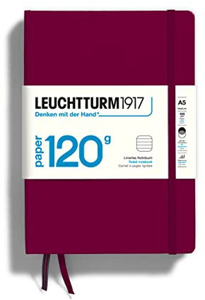 LEUCHTTURM1917 363536 Notizbuch 120g/m² Paper Edition, Hardcover, Medium (A5), Port Red, liniert
