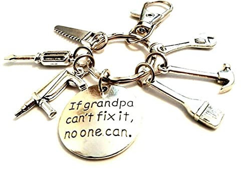 Ultimate 'If Grandpa Can't Fix It' Keychain Bag Charm Keyring Tools Drill Saw Screwdriver Paint Brush Spanner Hammer Wrench
