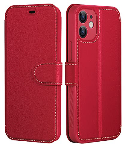 ELESNOW Case iPhone 12-6.1, Premium Leather Wallet Flip Phone Case Cover Magnetic Closure Compatible with iPhone 12 (Red)