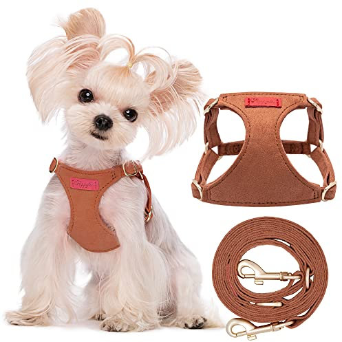 Puppytie No Pull XXS Welpengeschirr mit multifunktionaler Hundeleine, weich, verstellbar, kein Würgen, ausbruchsicher, Haustiergeschirr, Braun-Karamell, XXS