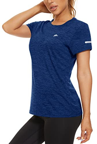 KEFITEVD Funktionsshirt Damen Atmungsaktiv Leicht Fitnessshirt Frühling Sommer Sporttop Outdoor Shortsleeve T-Shirt Stretch Freizeit Golf Shirt Meliert Königsblau XL