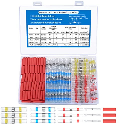 260 Piezas Conectores de Alambre de Sellado de Soldadura, Conectores Termocontraíble, Terminales de Cable Eléctricos Impermeables Empalmes Aislados Kits