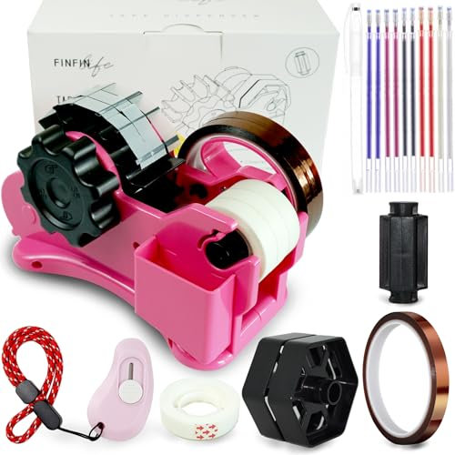 FINFINLIFE Wärmetape-Spender, Sublimationsdruck, Rosa, Multi-Rollen-Set, PreCut 1. 10,2 cm Teile für Wärmeübertragung und Tassenpresse, 1 + 7,6 cm Kern, halbautomatischer Klebebandabroller,