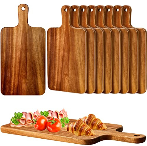 Nuenen 10 Pcs Wood Cutting Board with Handle 15.7 x 7.8 Inch Acacia Wooden Serving Kitchen Chopping Boards for Pizza, Bread, Cheese, Charcuterie, Fruit, Vegetables(Acacia)