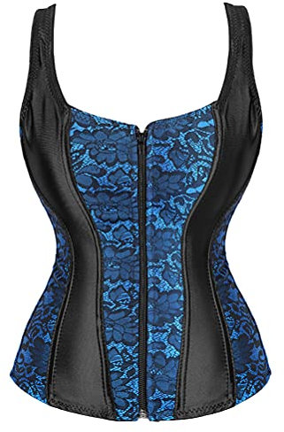 WLFFW Vollbrust Corsage mit Reißverschluss Korsage Damen Gothic (EUR(48-50) 6XL, Blau)