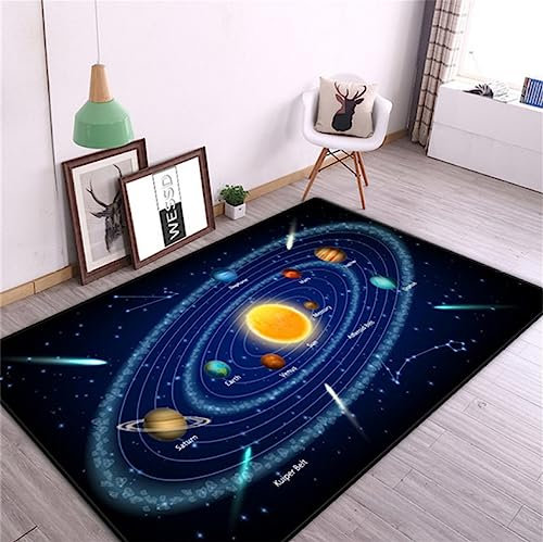 TIKLO Sonnensystem Kinderzimmer 3D-Teppich Weltraum Planet Teppich Wohnzimmer Für Jungen Schlafzimmer Anti-Rutsch-Matte Badezimmer Wohnkultur Spielen Krabbelboden Matte 200X300cm