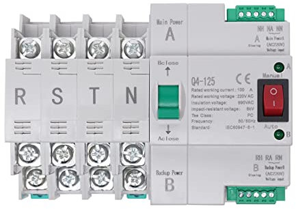 100A 4P Umschalter Transferschalter - Dual Netzteil Power Transfer Lastumschalter Automatisch Transfer Switch Notstrom für Kommunaler Strom, USV, Wechselrichter, Solar