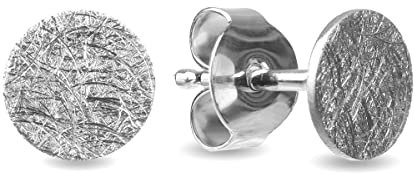 Beate Stohr - Ohrringe Silber 925, echte Handmade Ohrstecker rund 8mm Eis-Matt, für Damen, Herren, Mädchen