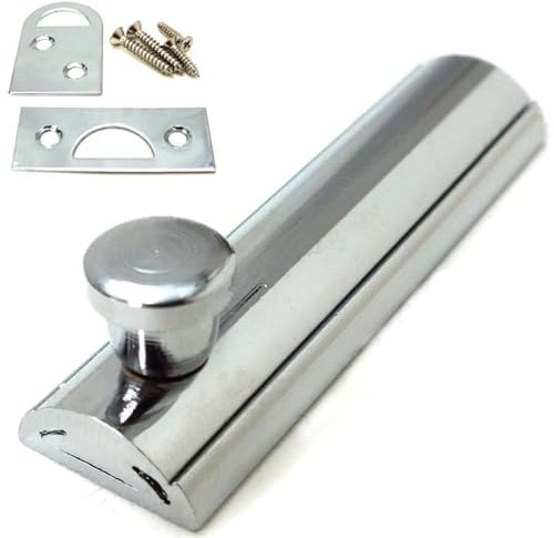 Door Bolts 2.5 Inch/ 63mm Polished Chrome Flat Bolt Surface Door Latches Tower Bolt Sliding Lock Flat Slide Safety Door Barrel Bolt with Screws 1 Pack.