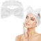 Spa Bowknot Stirnband Damen Spa Haarband Kosmetik, Coral Fleece Makeup Haarbänder Elastic, Cosmetic Stirnband Breitkrempe Korallenvlies Waschen Gesicht Kopfwickel für Dusche Hautpflege Sport(weiß)